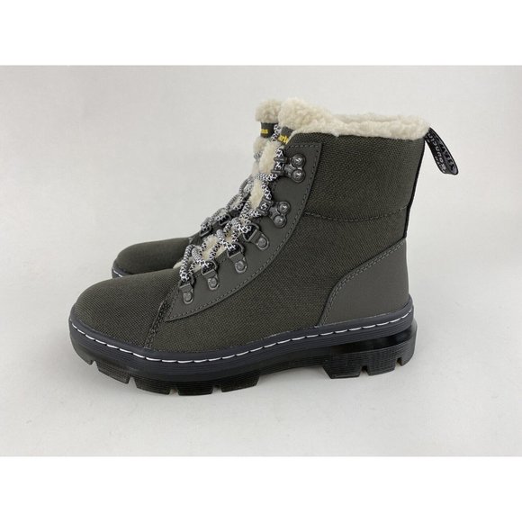 Dr Martens Combs FL Gunmetal Gray Women's Boots Faux Fur Lined Lace Up - Picture 8 of 10